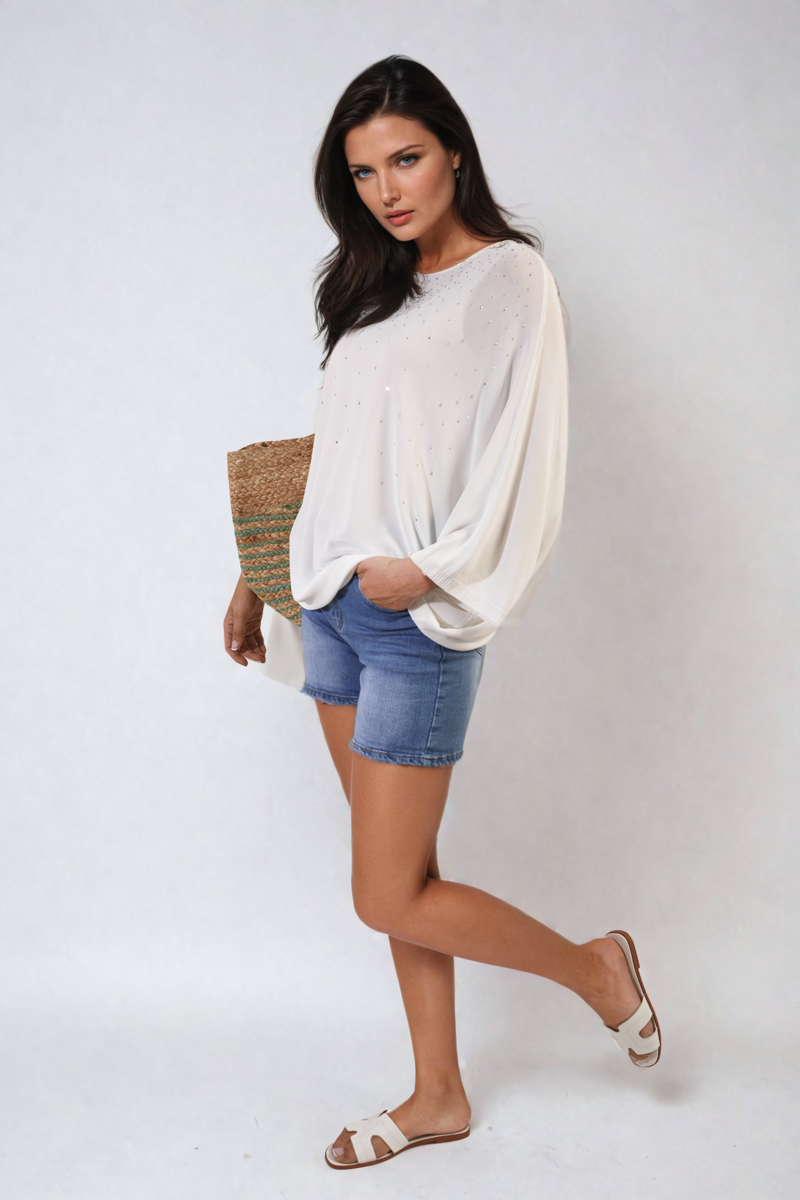 Round Neck Studded Oversized Top Moda