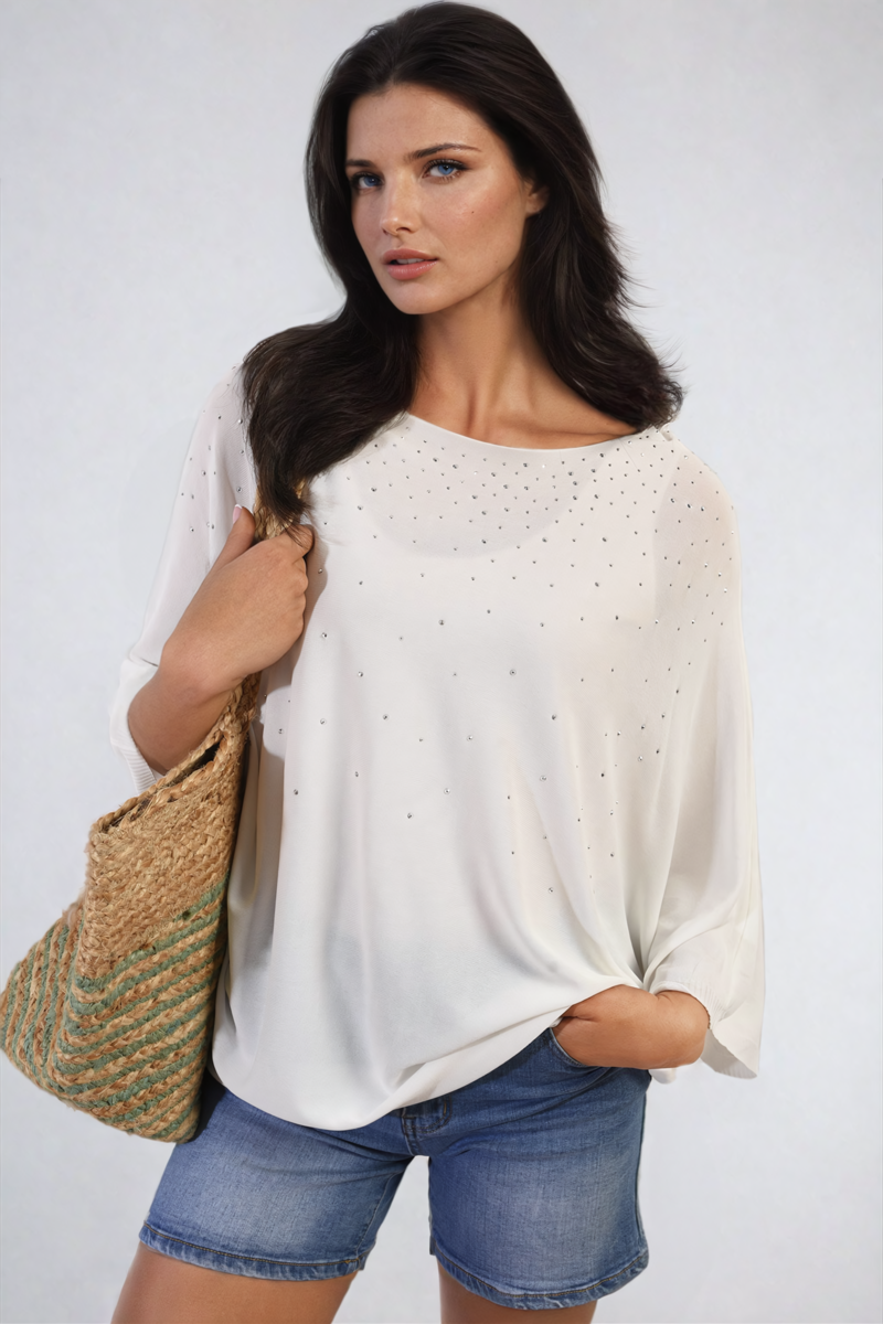 Round Neck Studded Oversized Top Moda