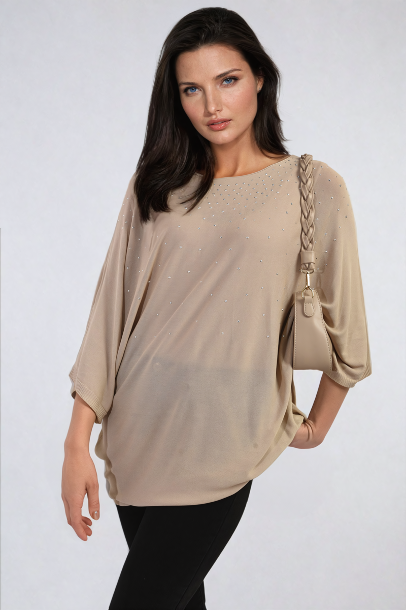 Round Neck Studded Oversized Top Moda