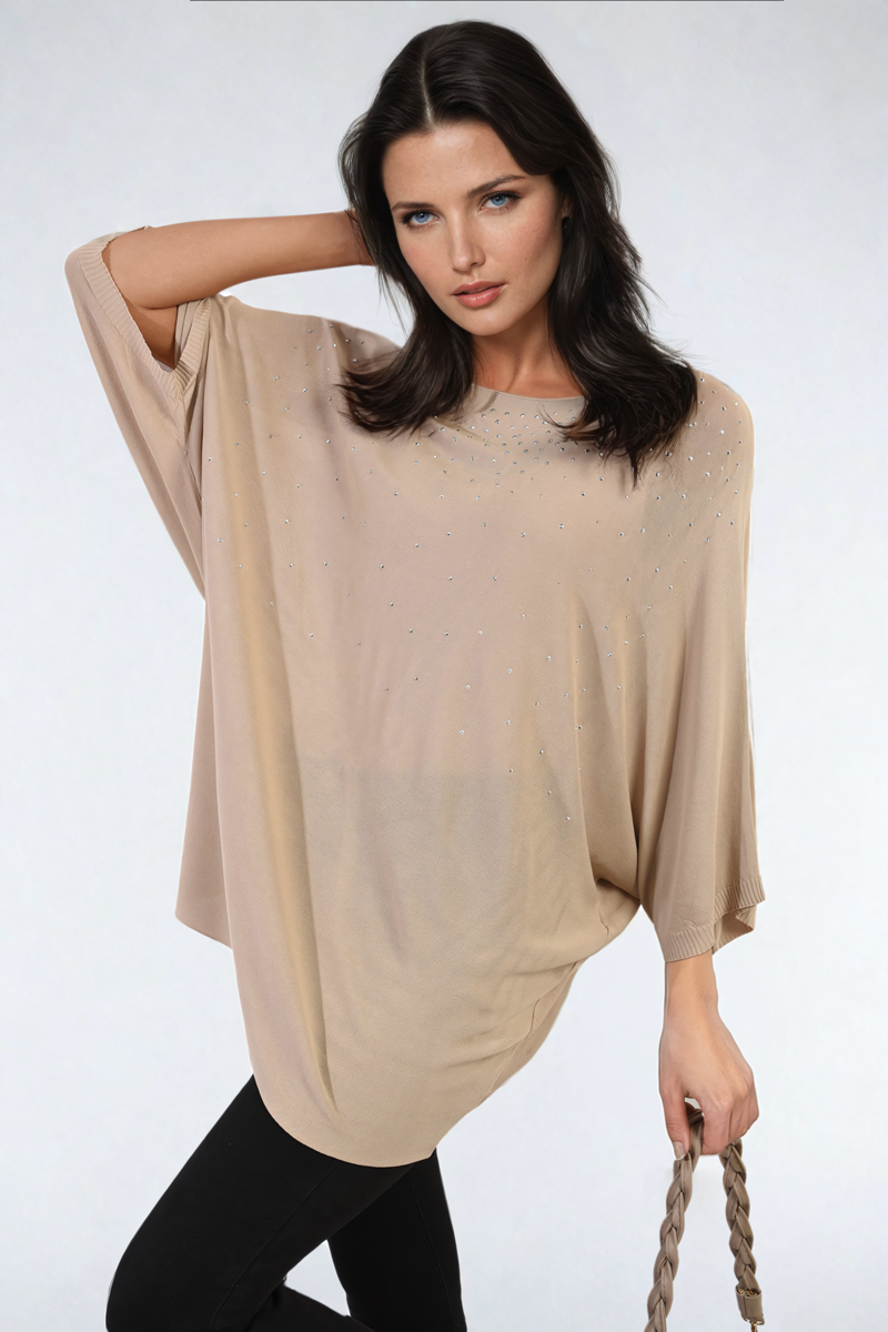 Round Neck Studded Oversized Top Moda