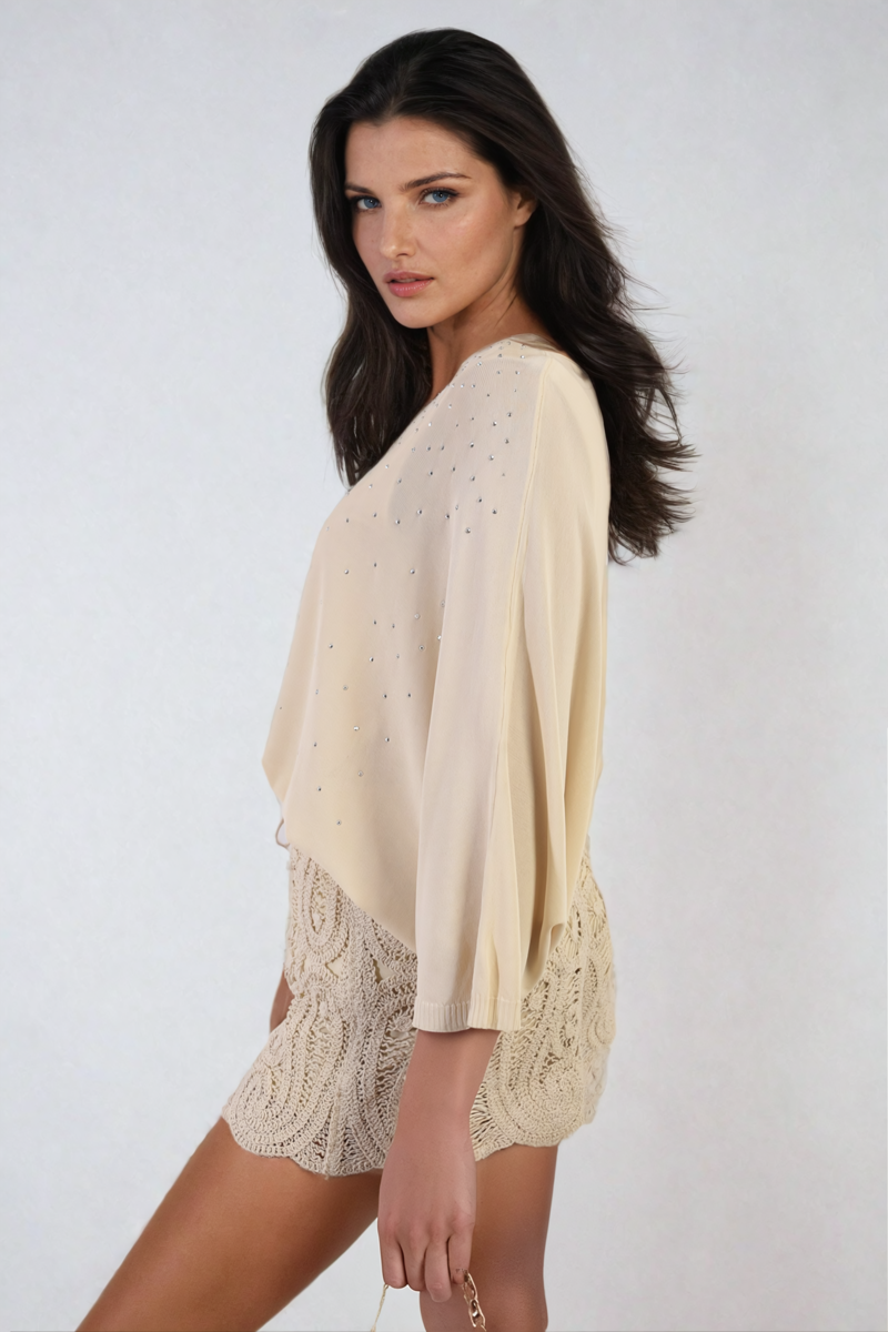 Round Neck Studded Oversized Top Moda