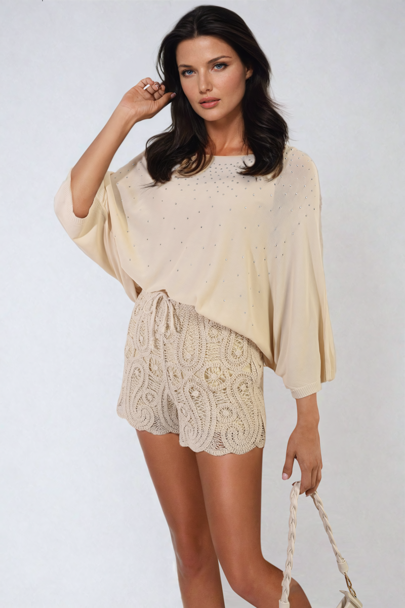 Round Neck Studded Oversized Top Moda
