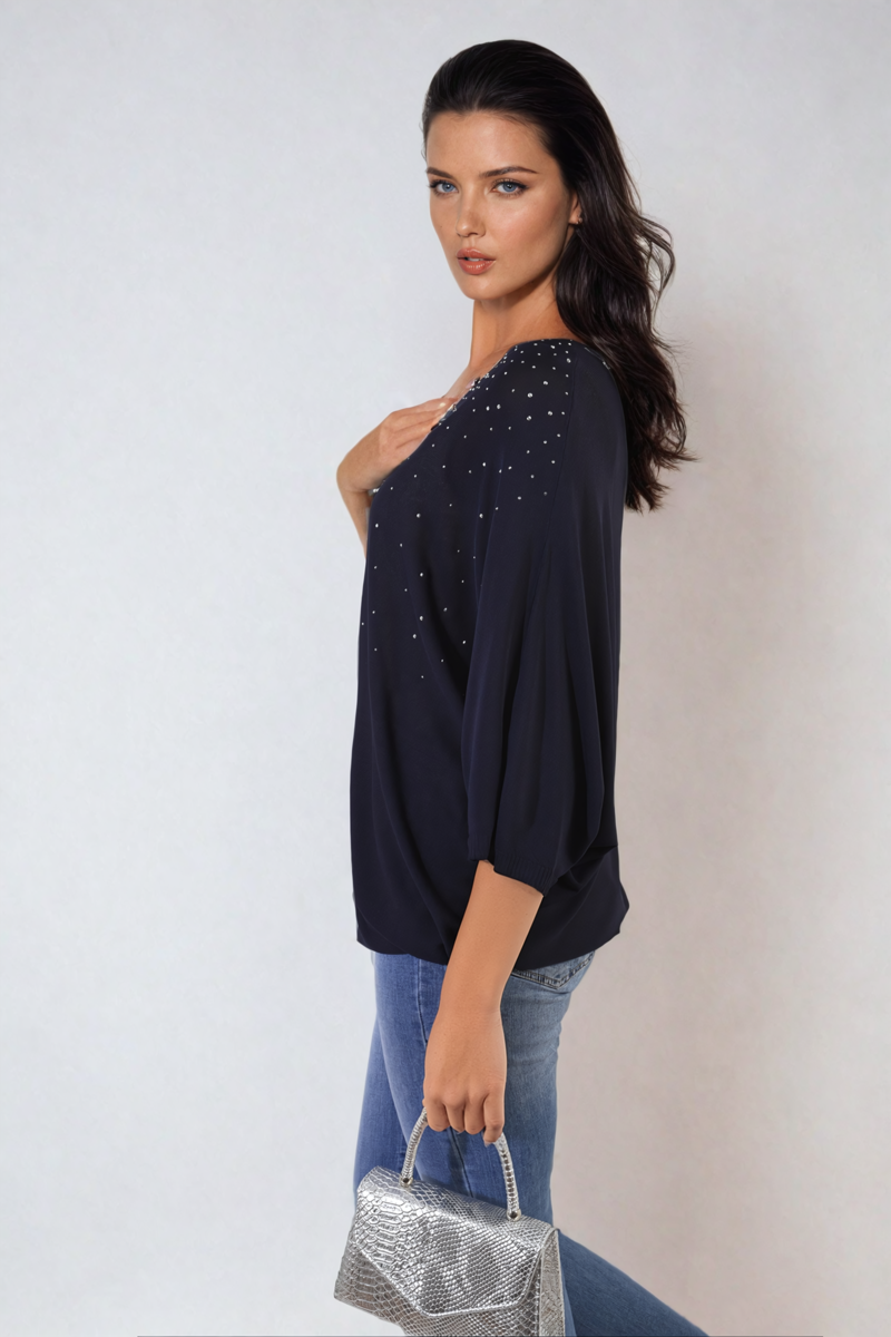 Round Neck Studded Oversized Top Moda