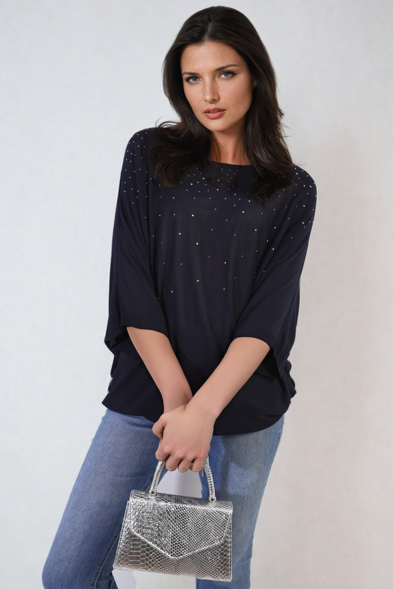 Round Neck Studded Oversized Top Moda