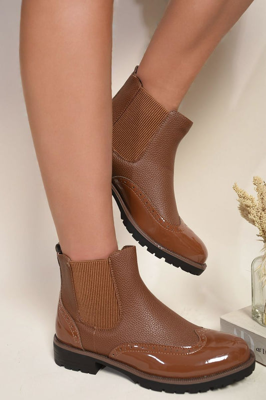 Faux Leather Brogue Chelsea Boots Moda