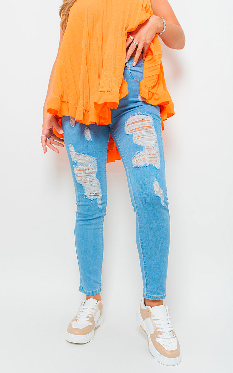 Distressed High Waisted Jeans Moda