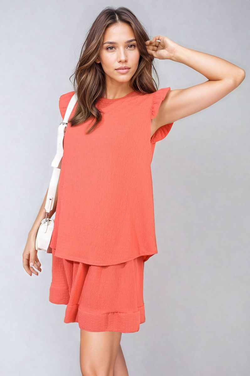 Ruffle Trim Sleeve Top and Shorts Co-ord Set Moda