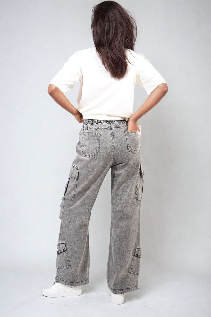 Multi Pockets Drawstring Cargo Jeans Moda