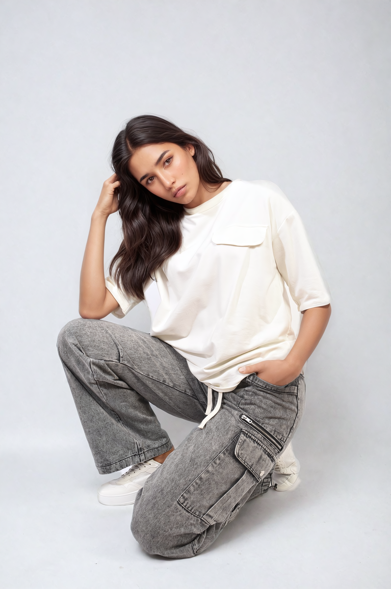 Multi Pockets Drawstring Cargo Jeans Moda