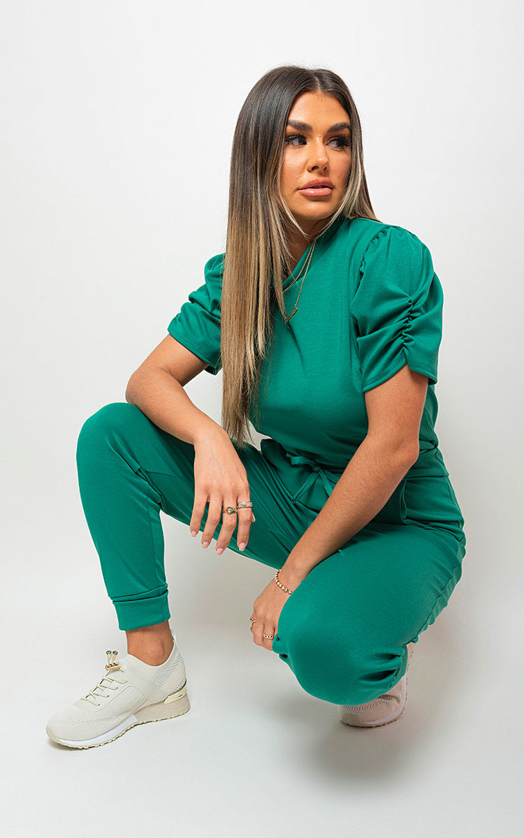 Ruched Sleeve Top & Trousers Co-ord Set Moda