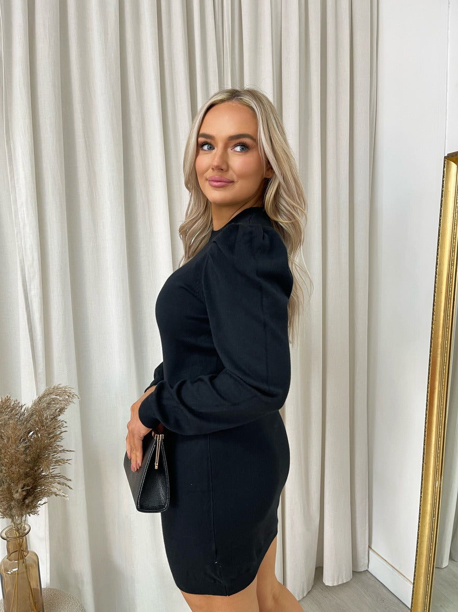 Puff Shoulder Knitted Jumper Dress Moda