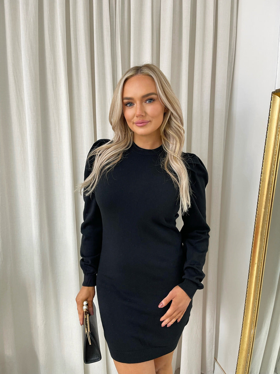 Puff Shoulder Knitted Jumper Dress Moda