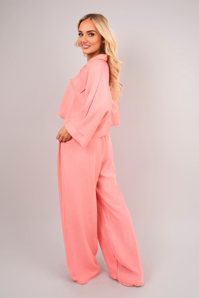 Oversized Long Sleeve Crop Top and Wide Leg Trouser Co-ord Set Moda