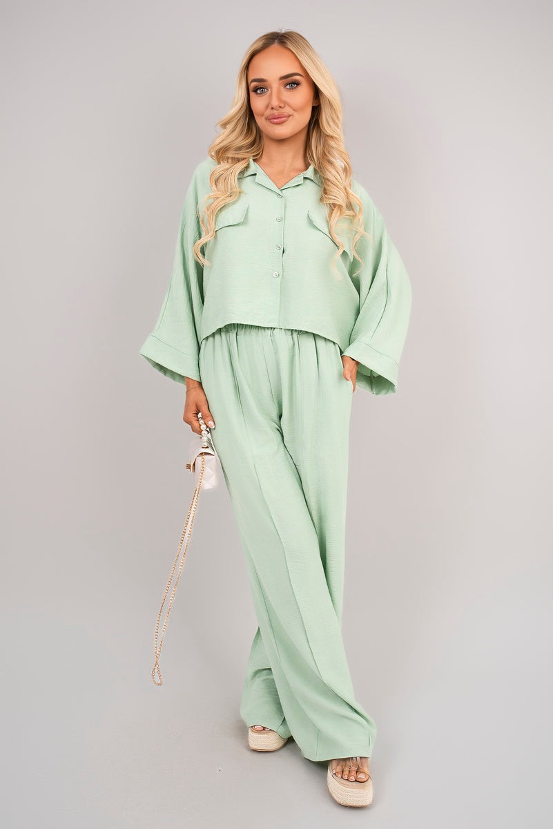 Oversized Long Sleeve Crop Top and Wide Leg Trouser Co-ord Set Moda