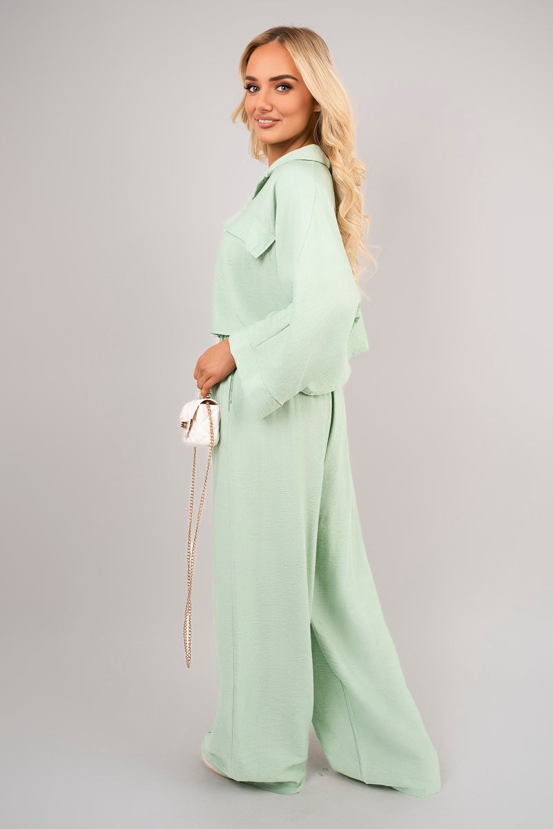 Oversized Long Sleeve Crop Top and Wide Leg Trouser Co-ord Set Moda