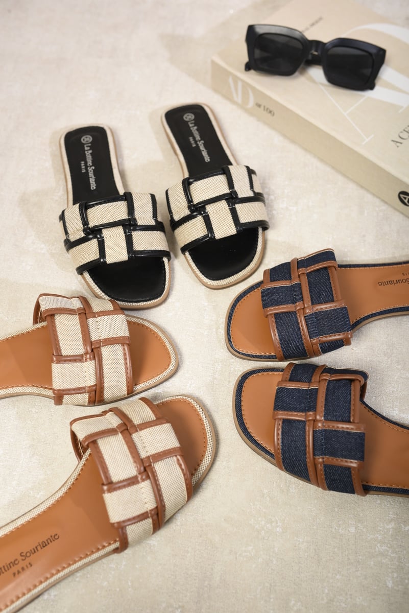 Open Toe Two Tone Flat Sandals Moda