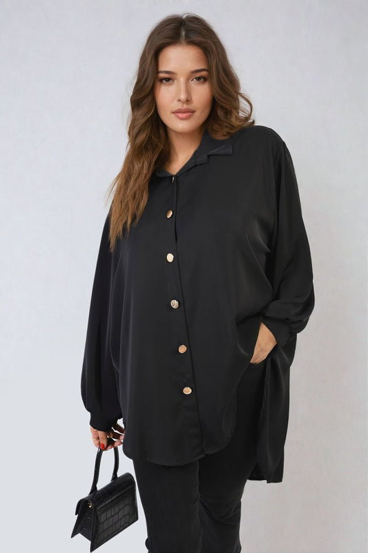Oversized Collared Button Down Top Moda