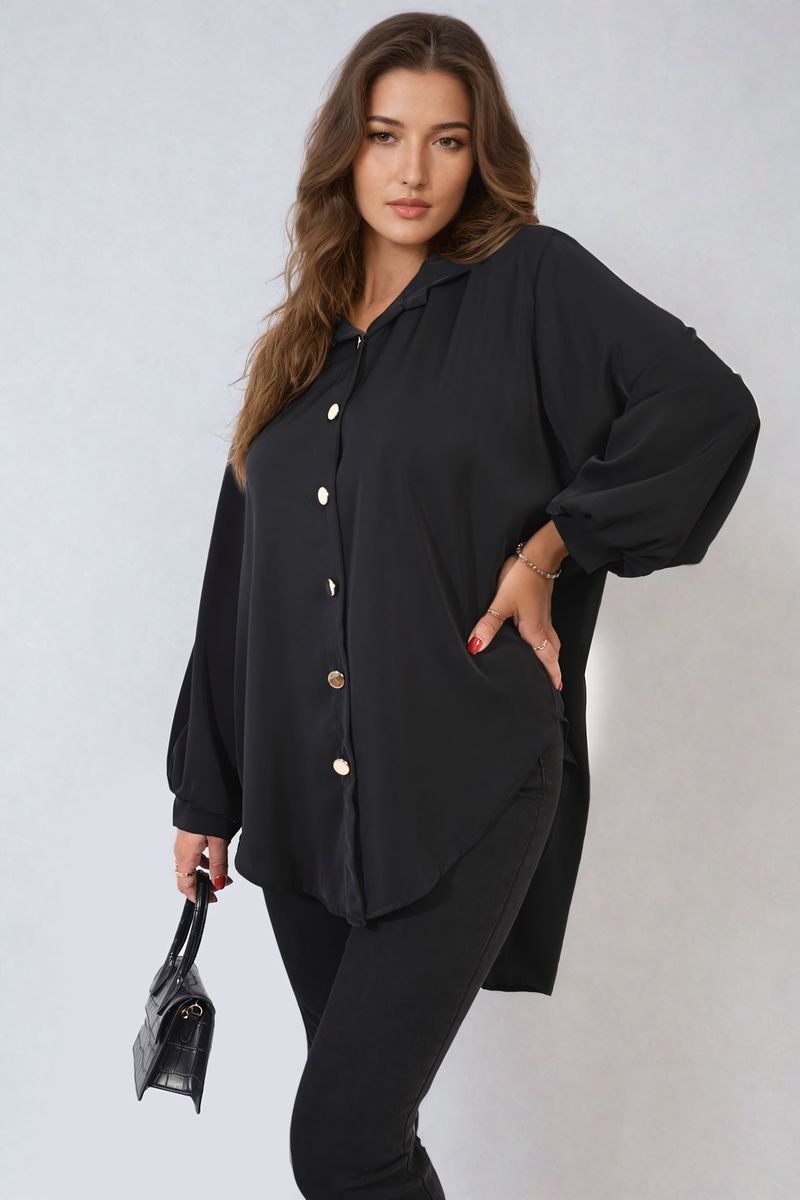 Oversized Collared Button Down Top Moda