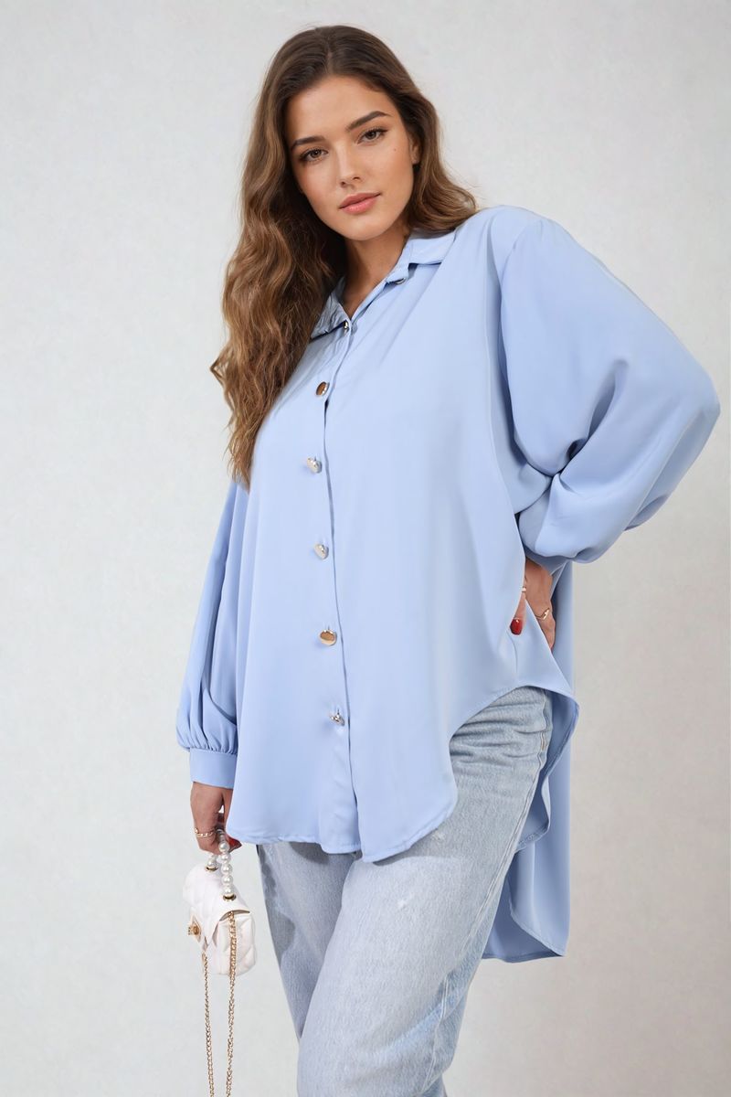 Oversized Collared Button Down Top Moda