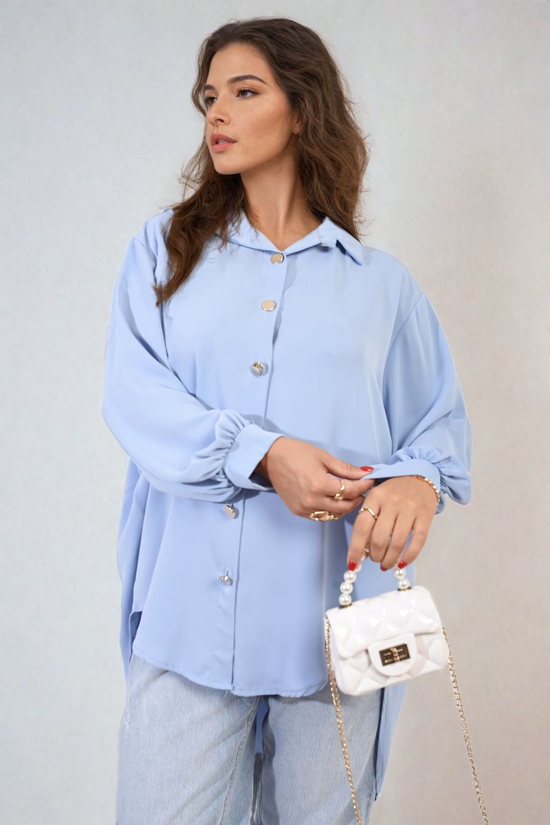 Oversized Collared Button Down Top Moda