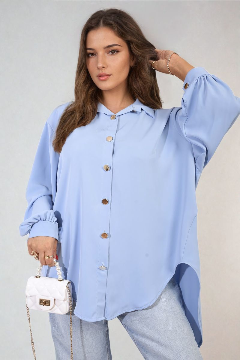 Oversized Collared Button Down Top Moda