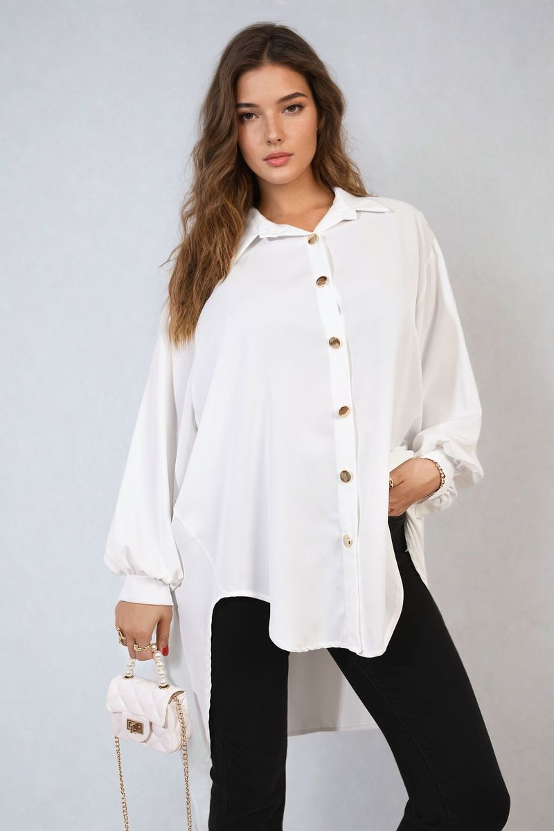 Oversized Collared Button Down Top Moda