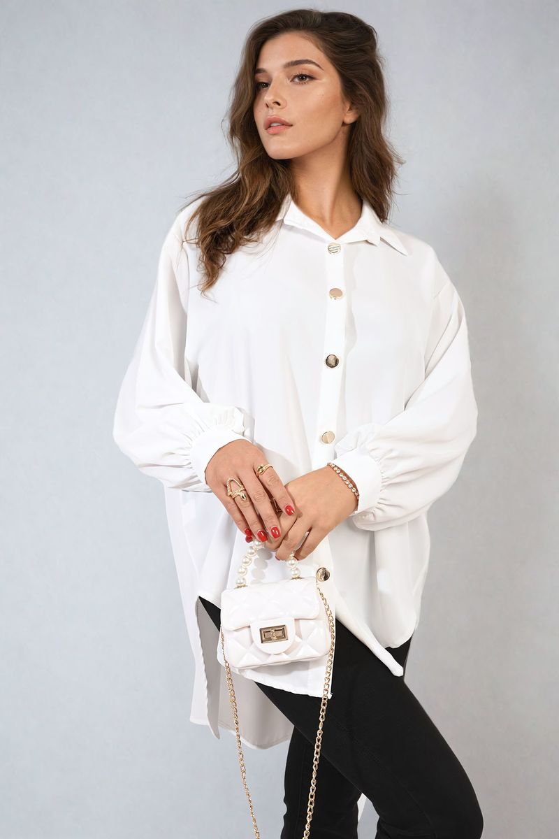 Oversized Collared Button Down Top Moda
