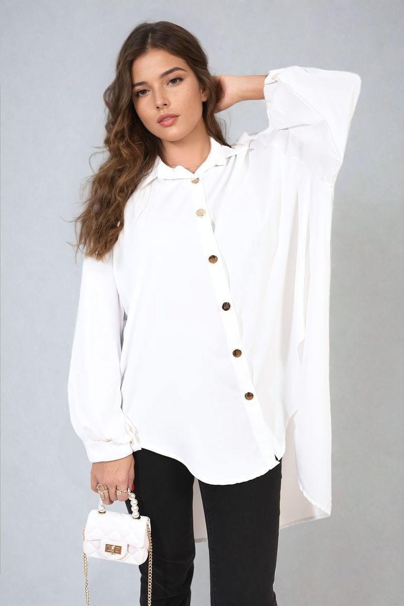 Oversized Collared Button Down Top Moda