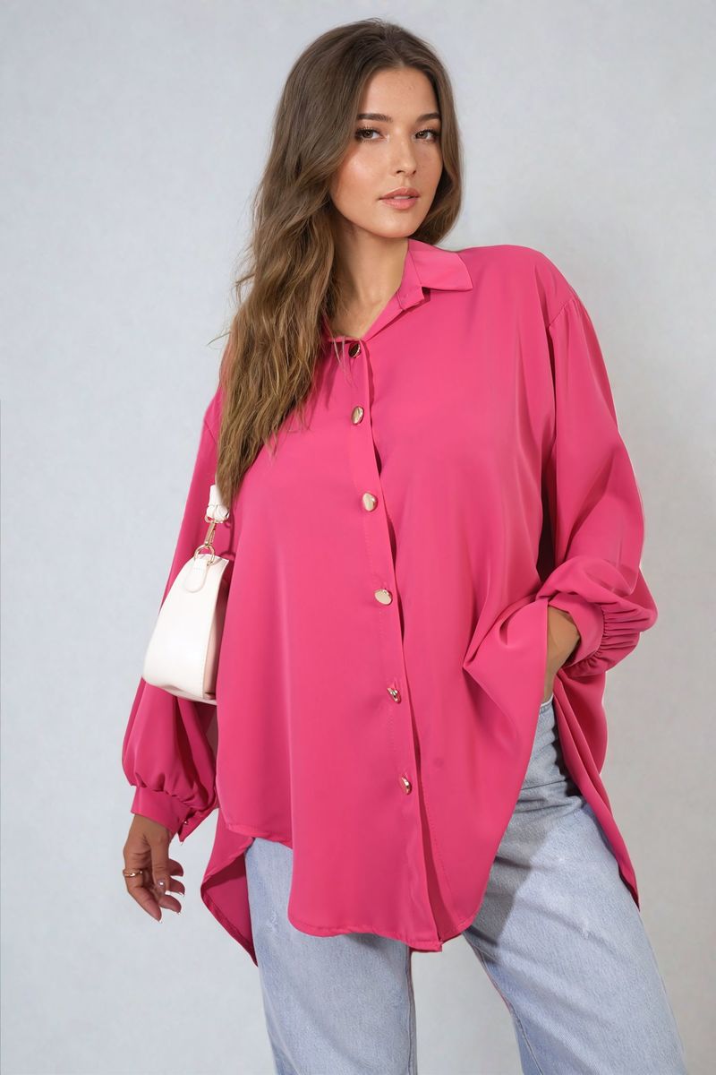 Oversized Collared Button Down Top Moda