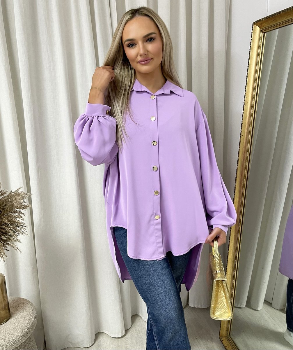 Oversized Collared Button Down Top Moda