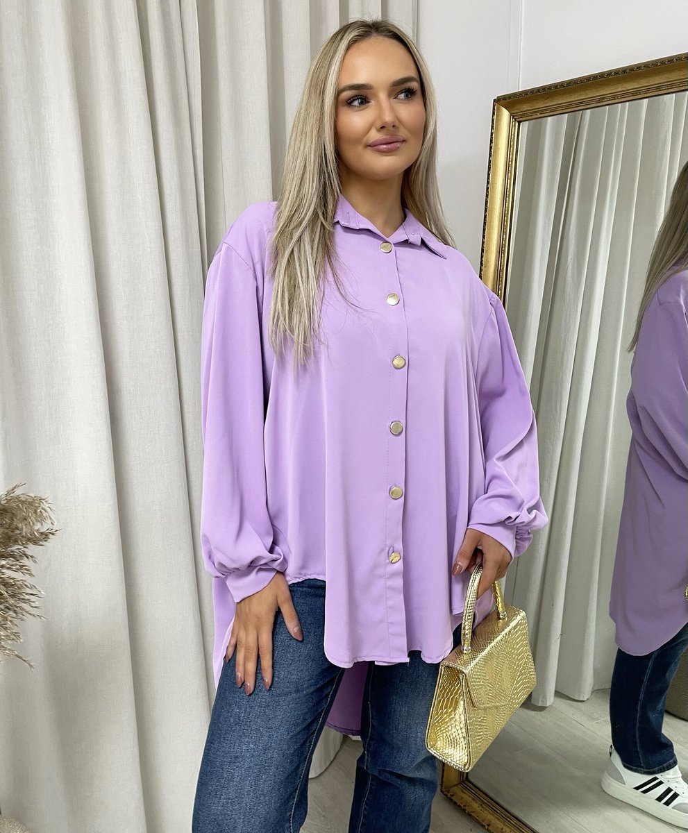 Oversized Collared Button Down Top Moda