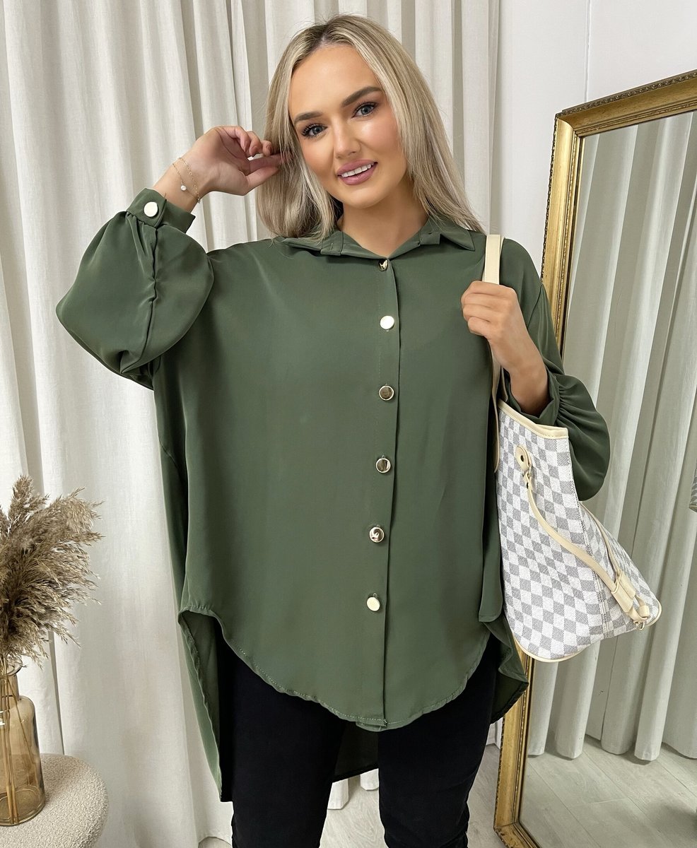 Oversized Collared Button Down Top Moda
