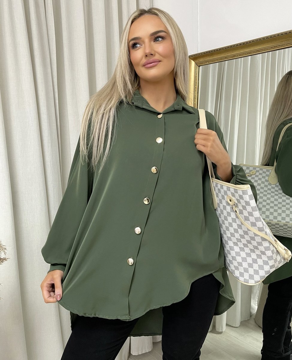 Oversized Collared Button Down Top Moda