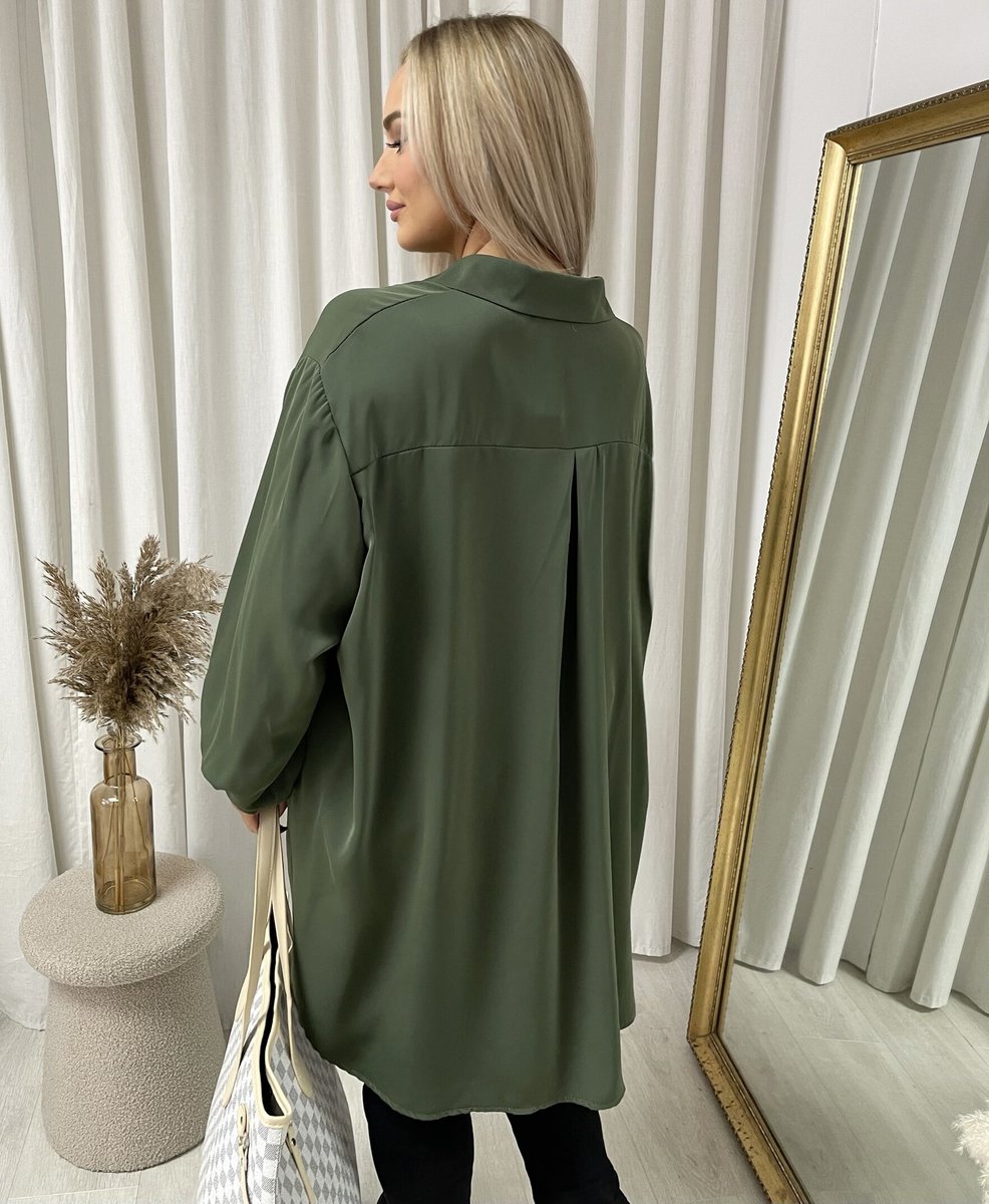 Oversized Collared Button Down Top Moda