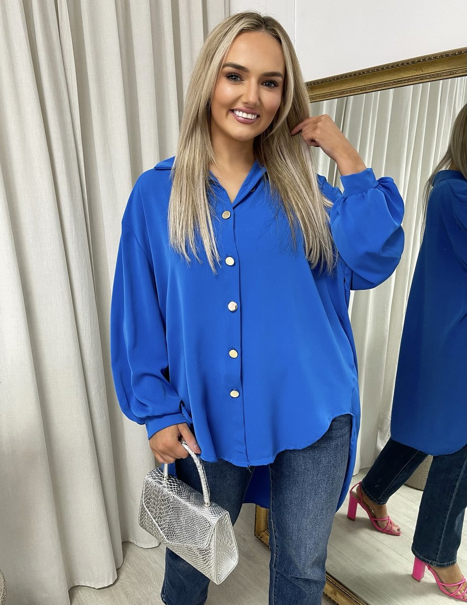 Oversized Collared Button Down Top Moda