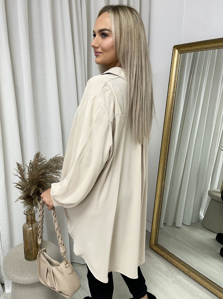 Oversized Collared Button Down Top Moda