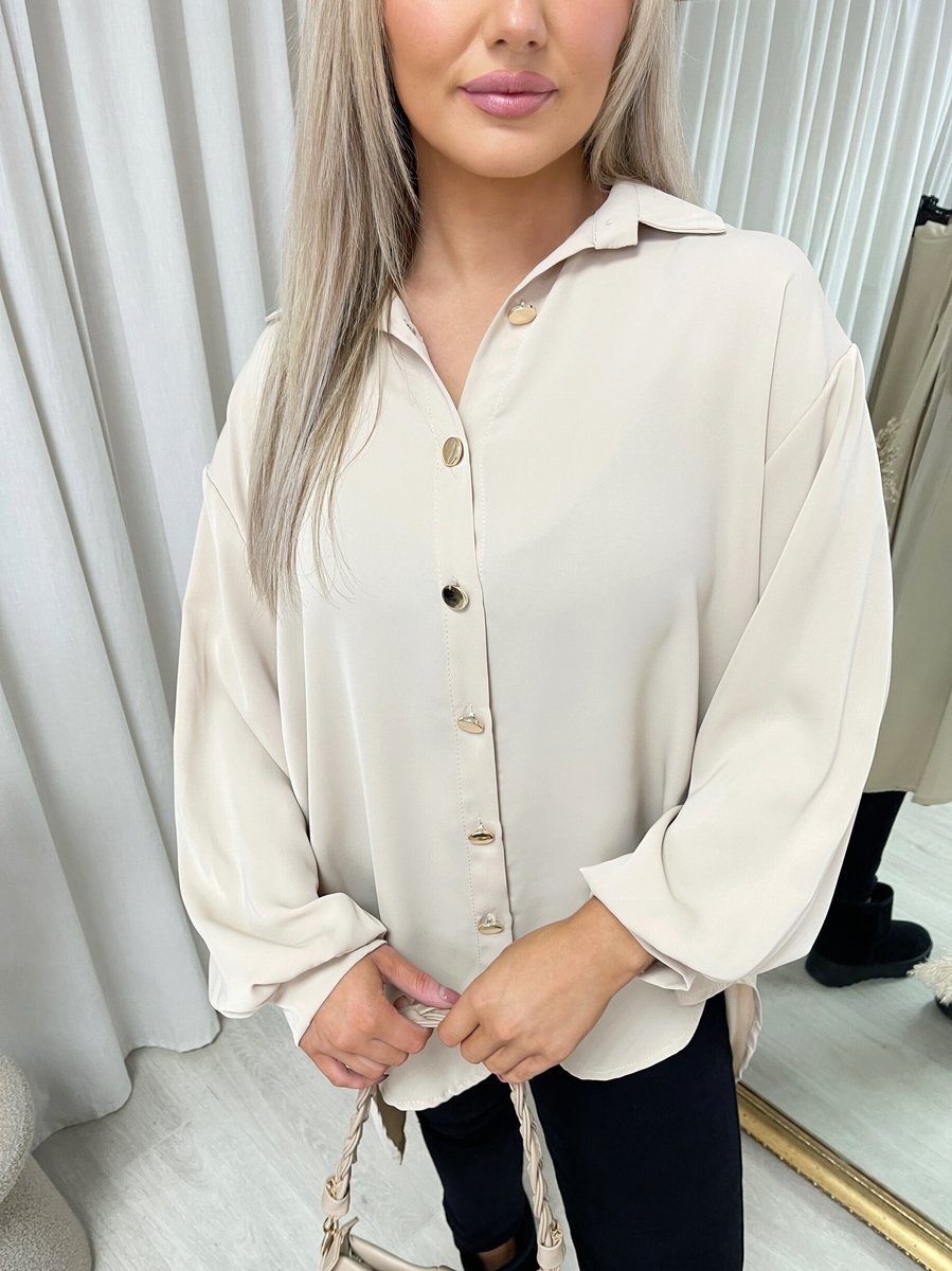 Oversized Collared Button Down Top Moda