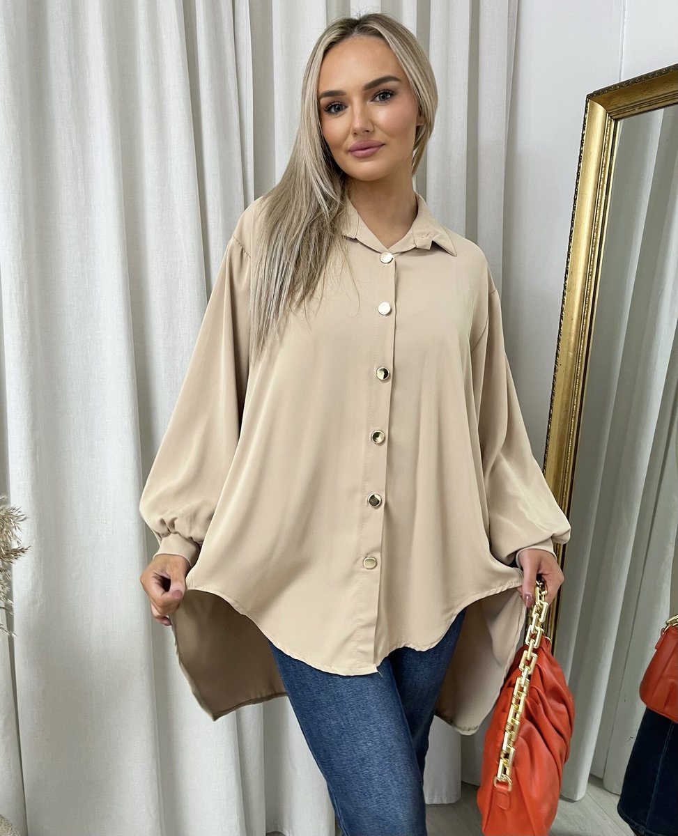 Oversized Collared Button Down Top Moda