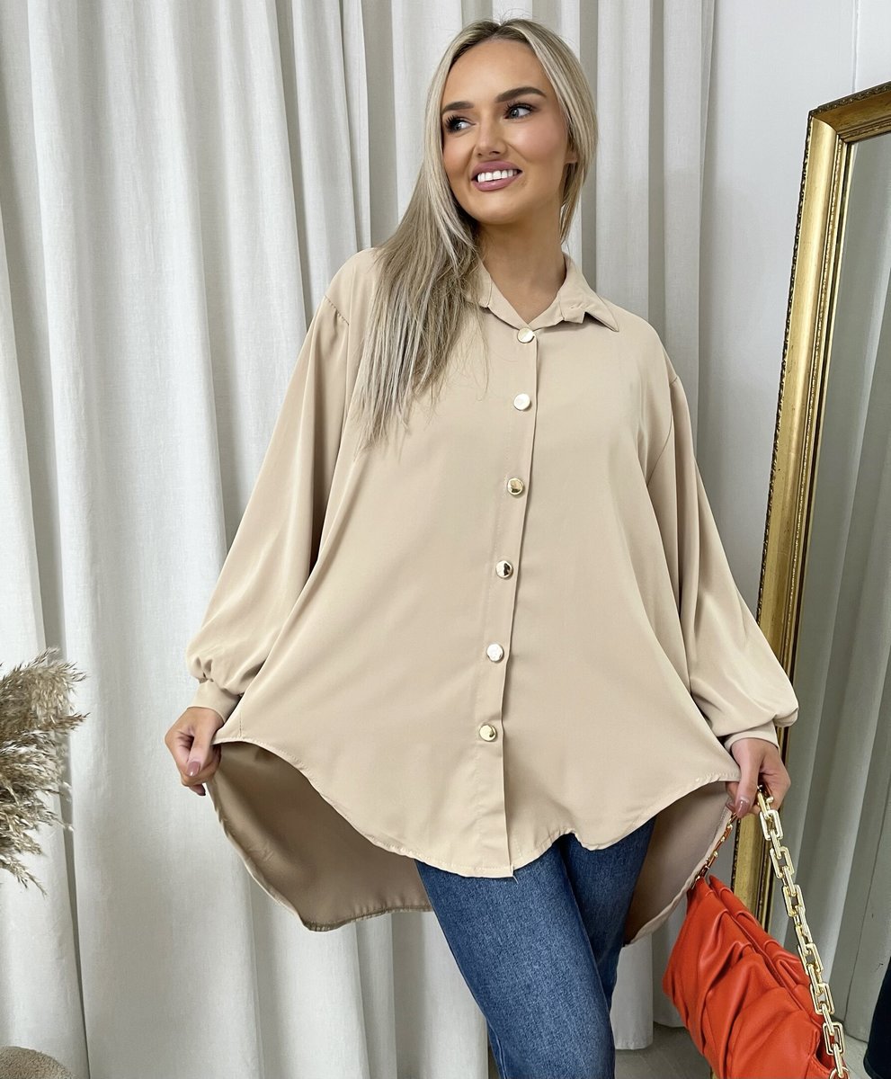 Oversized Collared Button Down Top Moda