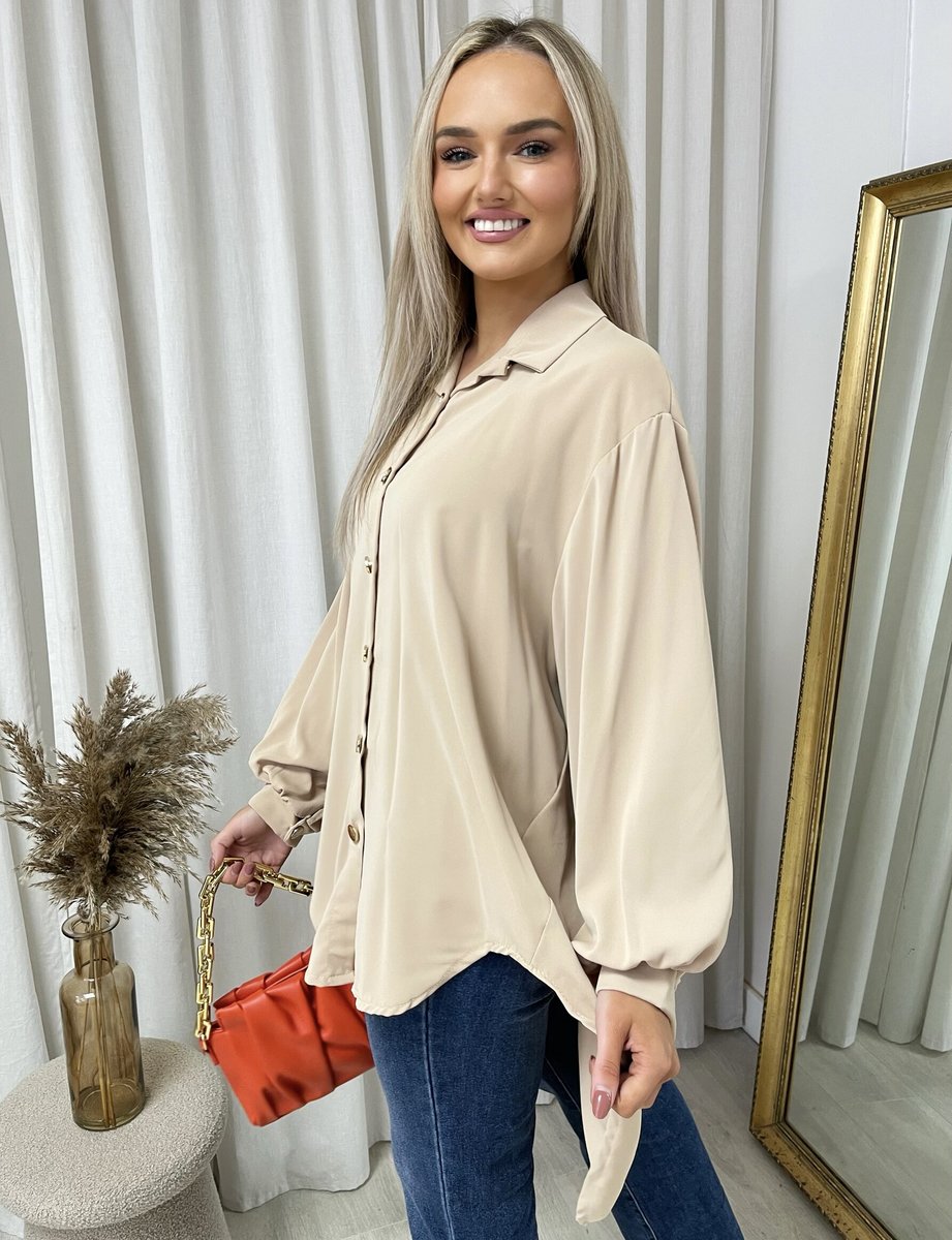 Oversized Collared Button Down Top Moda