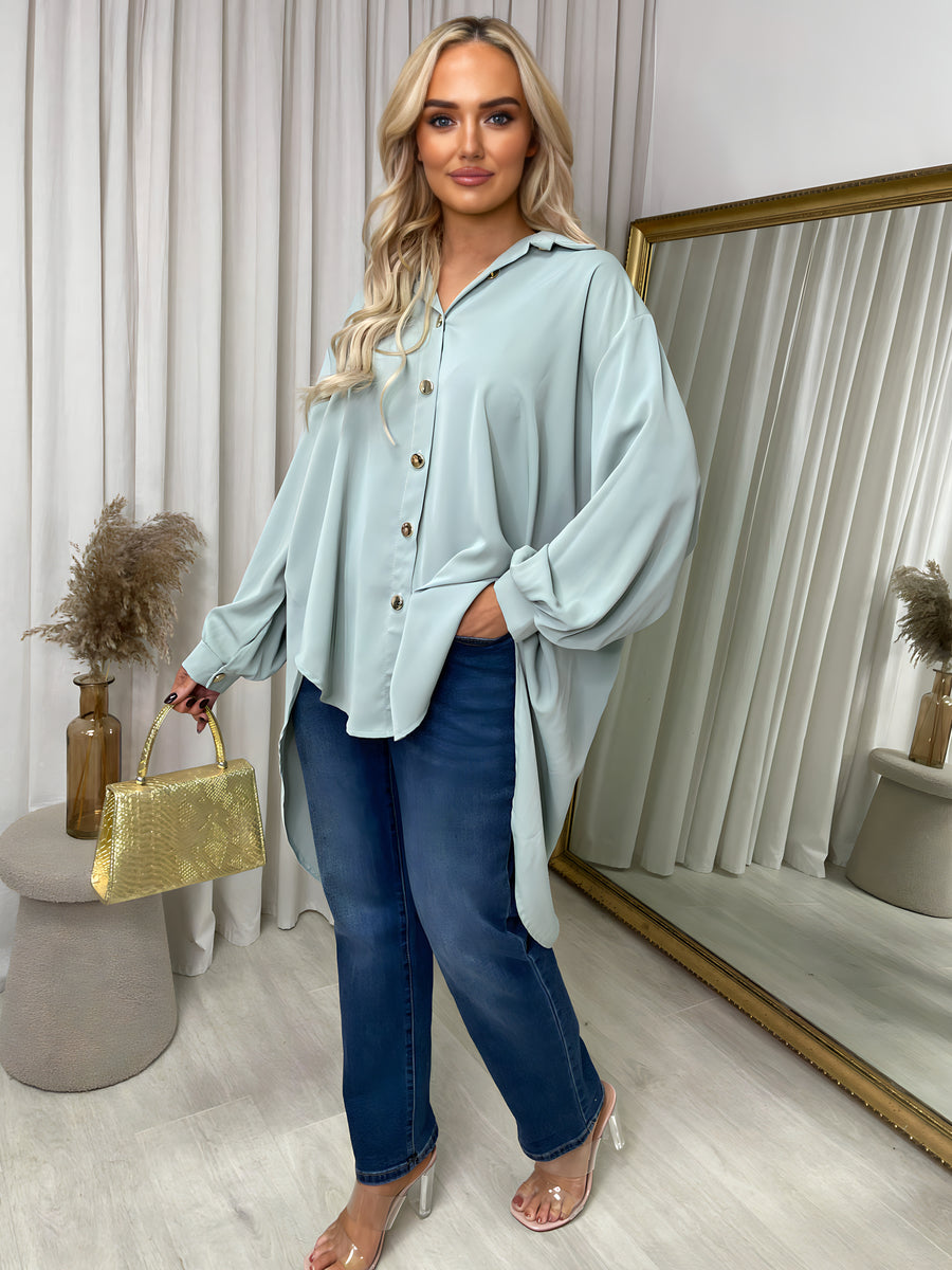 Oversized Collared Button Down Top Moda