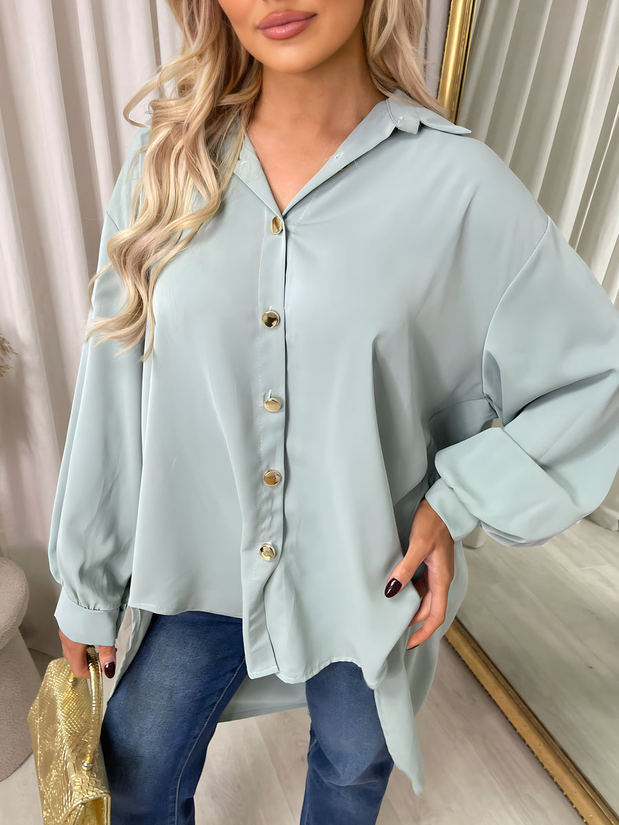 Oversized Collared Button Down Top Moda