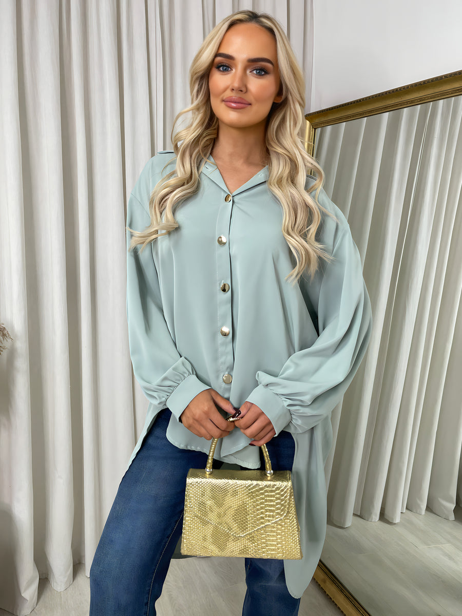 Oversized Collared Button Down Top Moda