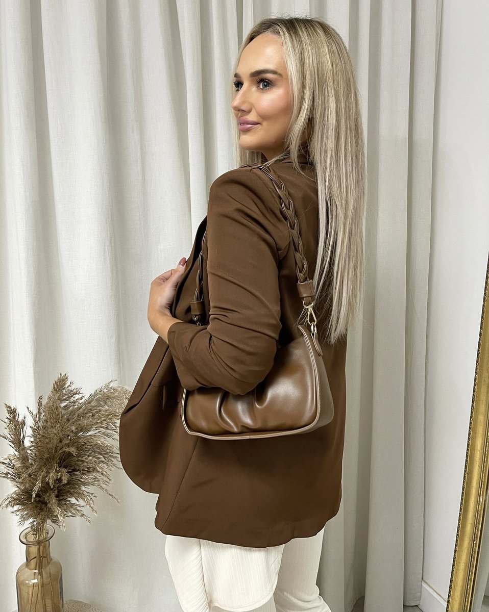 Ruched Sleeve Open Front Blazer Jacket with Front Pockets Moda