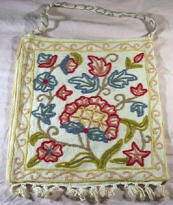 Hand-Made Crewel Stitch EMBROIDERED Indian Cotton Shoulder Bag-embroidered, Etsy