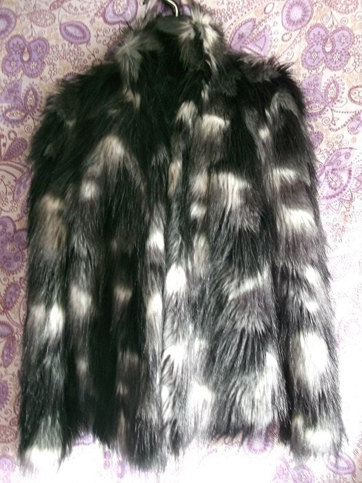 funky , warm animal print Black long hair Faux Fur Coat Size 10 Grey& White Etsy