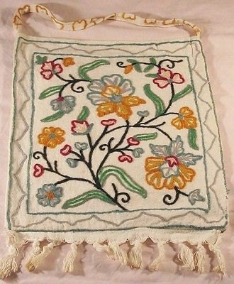 Hand-Made Crewel Stitch EMBROIDERED Indian Cotton Shoulder Bag-embroidered, Etsy