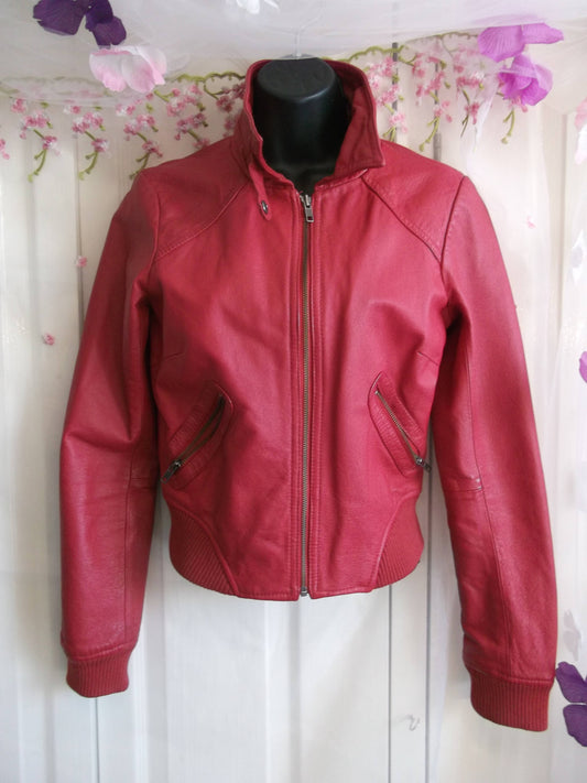 Funky Red real Leather bomberJacket Women's , zip front Size 10 Etsy
