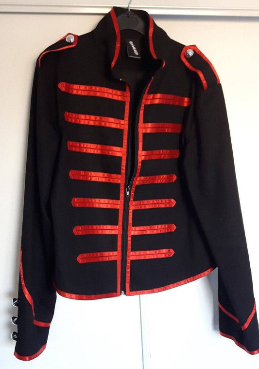 Striking stagewear/ punk/ military jacket, mens,unisex  Large, black/red , braided.military style Etsy
