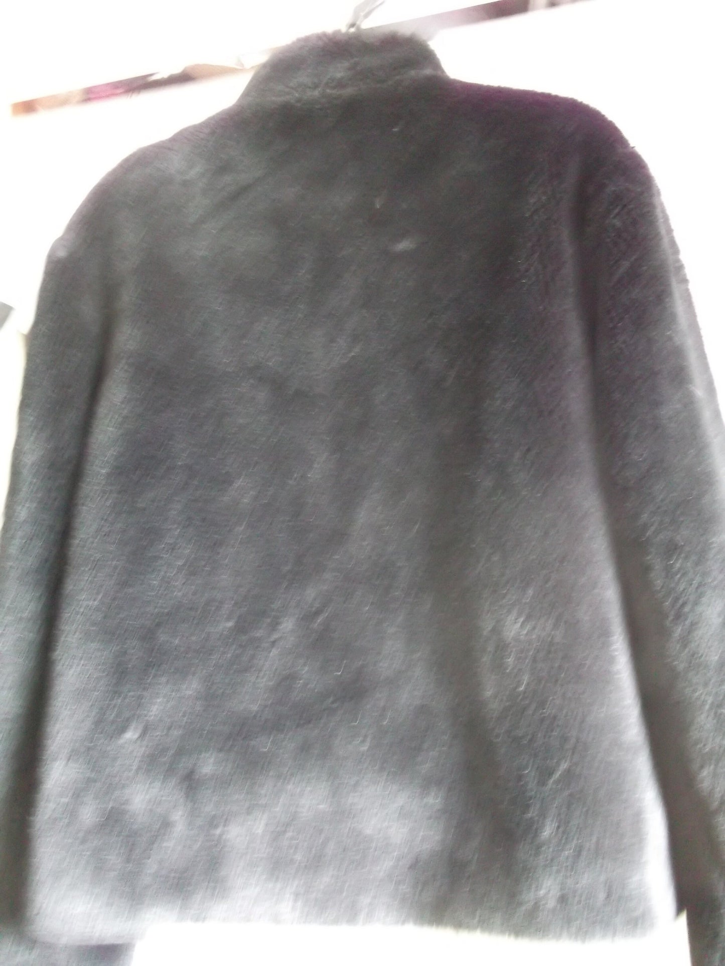 Funky,Fluffy size14, black faux fur jacket,hip length, lined,zip front,mandarin collar. Etsy